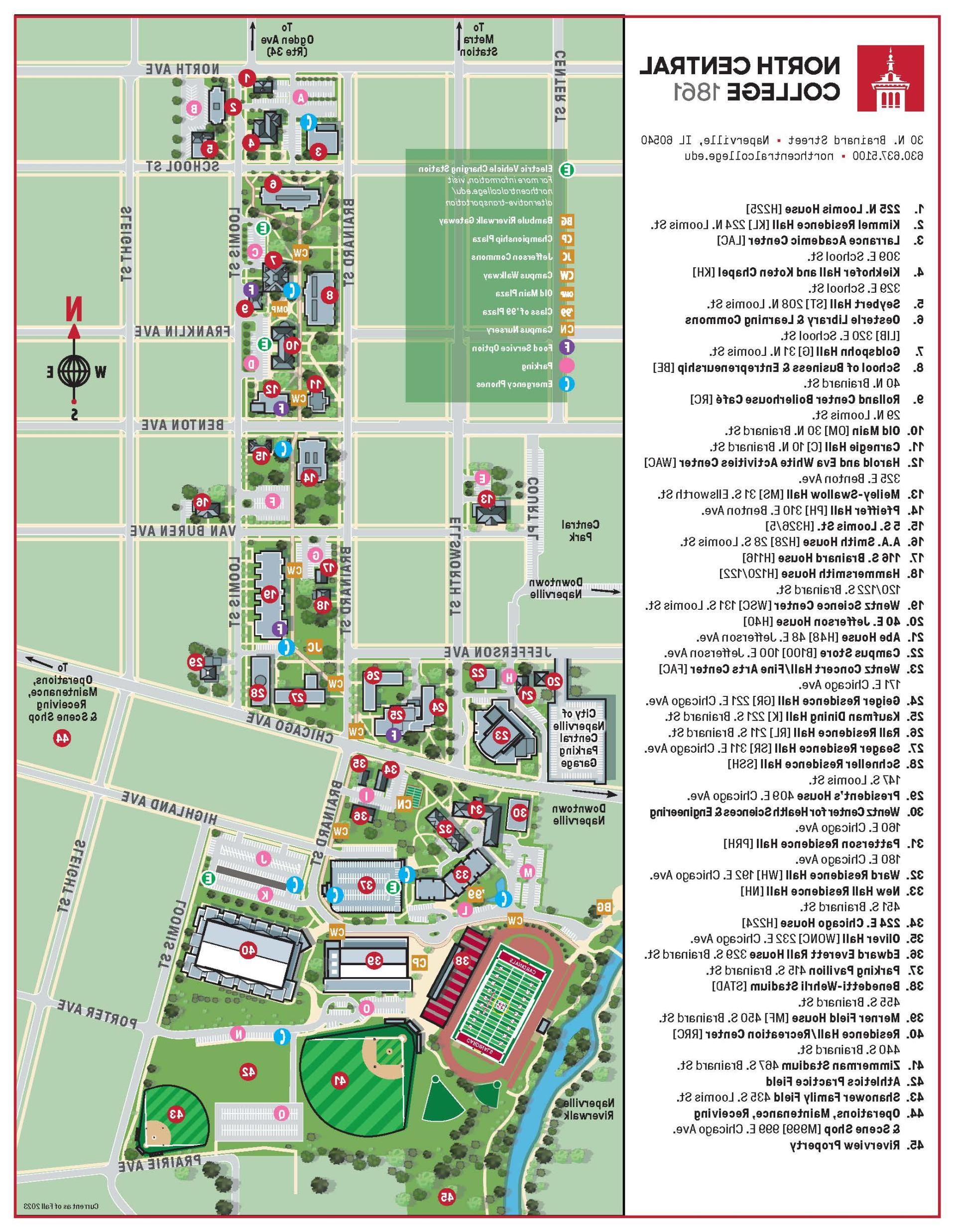 A map of the North Central College campus.
